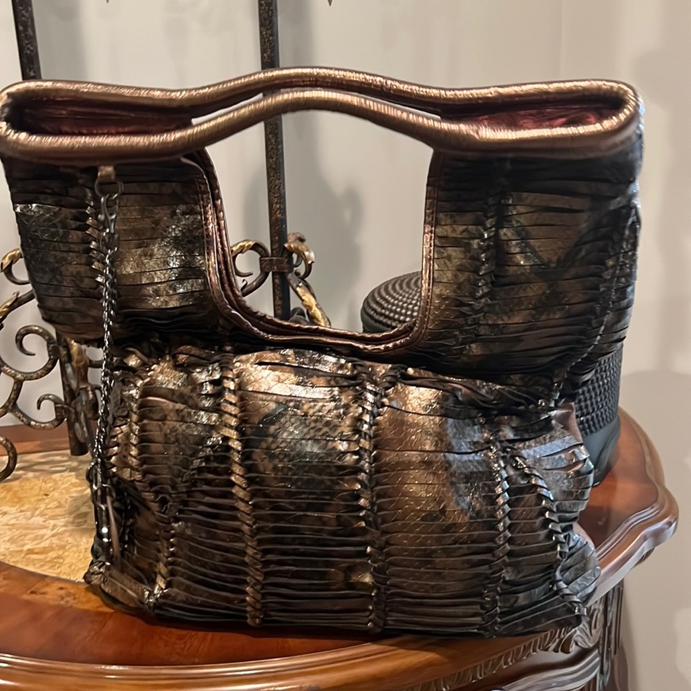 Gorgeous animal print brown, black, copper hand bag